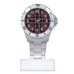 Plaid Tartan Scottish Navy Gold Plastic Nurses Watch by Simbadda