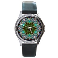 Art Background Flames Round Metal Watch