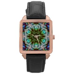 Art Background Flames Rose Gold Leather Watch 