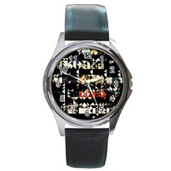 Art Design Color Banner Wallpaper Round Metal Watch