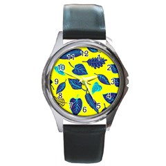 Leaves Pattern Picture Detail Round Metal Watch by Simbadda