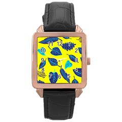 Leaves Pattern Picture Detail Rose Gold Leather Watch  by Simbadda