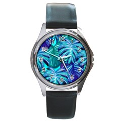 Leaves Tropical Palma Jungle Round Metal Watch by Simbadda