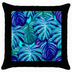 Leaves Tropical Palma Jungle Throw Pillow Case (black) by Simbadda