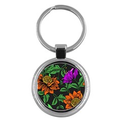 Floral Background Drawing Key Chain (round) by Simbadda