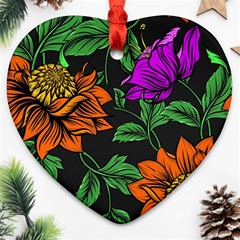 Floral Background Drawing Heart Ornament (two Sides) by Simbadda