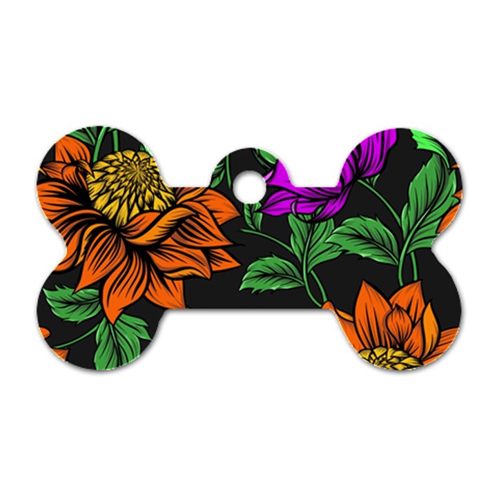 Floral Background Drawing Dog Tag Bone (Two Sides)