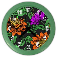 Floral Background Drawing Color Wall Clock by Simbadda