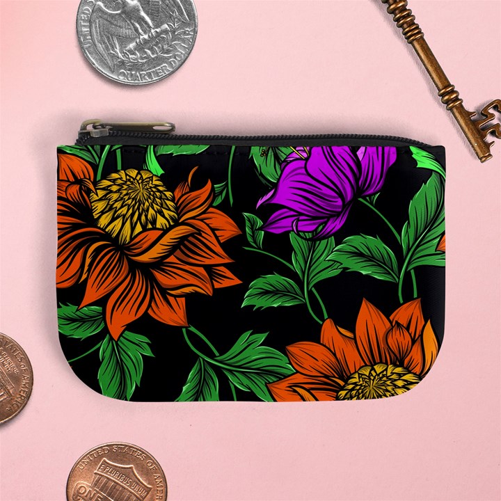 Floral Background Drawing Mini Coin Purse