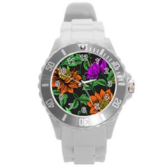 Floral Background Drawing Round Plastic Sport Watch (l) by Simbadda