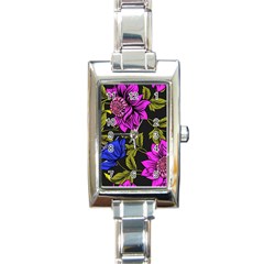 Botany Floral Flower Plant Petals Rectangle Italian Charm Watch by Simbadda