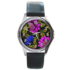 Botany Floral Flower Plant Petals Round Metal Watch by Simbadda