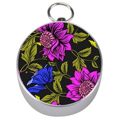 Botany Floral Flower Plant Petals Silver Compasses by Simbadda