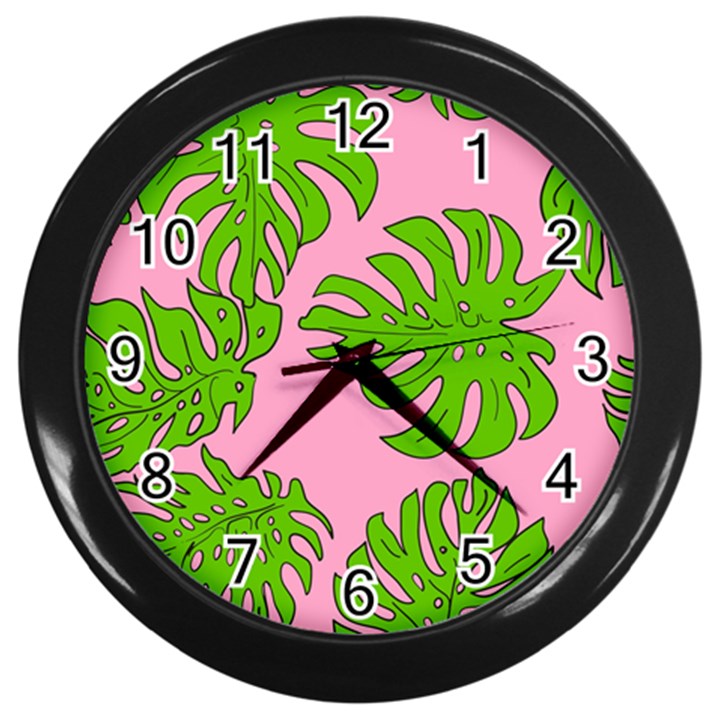 Leaves Tropical Plant Green Garden Wall Clock (Black)