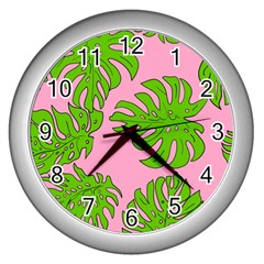 Leaves Tropical Plant Green Garden Wall Clock (silver) by Simbadda