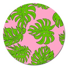 Leaves Tropical Plant Green Garden Magnet 5  (round) by Simbadda