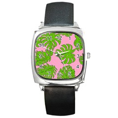 Leaves Tropical Plant Green Garden Square Metal Watch by Simbadda