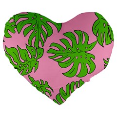 Leaves Tropical Plant Green Garden Large 19  Premium Flano Heart Shape Cushions by Simbadda