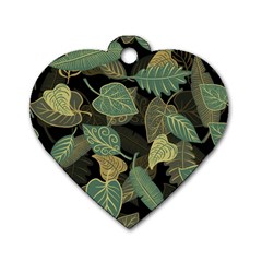 Autumn Fallen Leaves Dried Leaves Dog Tag Heart (one Side) by Simbadda