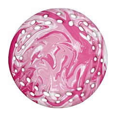 Marble Painting Texture Pattern Pink Round Filigree Ornament (Two Sides)