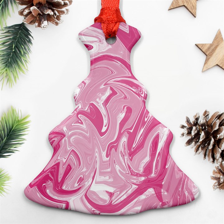 Marble Painting Texture Pattern Pink Christmas Tree Ornament (Two Sides)