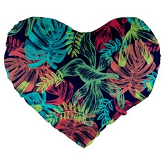 Leaves Tropical Picture Plant Large 19  Premium Heart Shape Cushions