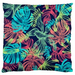 Leaves Tropical Picture Plant Large Flano Cushion Case (two Sides) by Simbadda