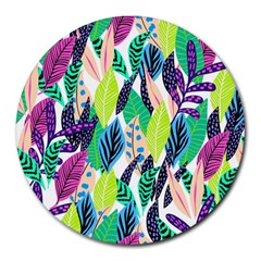 Leaves Drawing Pattern Nature Round Mousepads