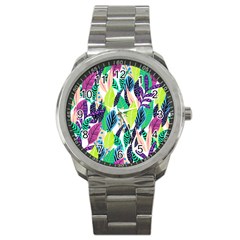 Leaves Drawing Pattern Nature Sport Metal Watch by Simbadda