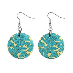 Leaves Dried Leaves Stamping Blue Yellow Mini Button Earrings