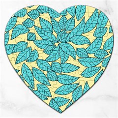 Leaves Dried Leaves Stamping Blue Yellow Jigsaw Puzzle (Heart)