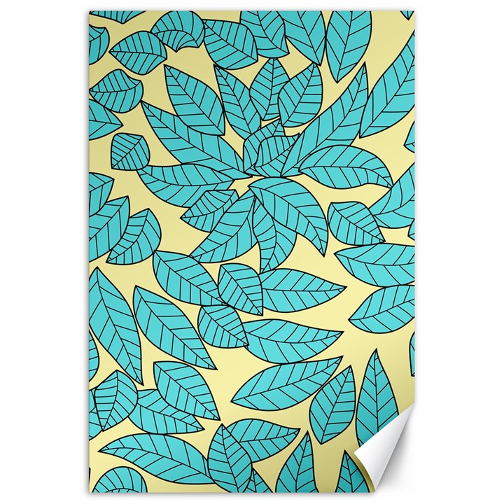 Leaves Dried Leaves Stamping Blue Yellow Canvas 20  x 30 