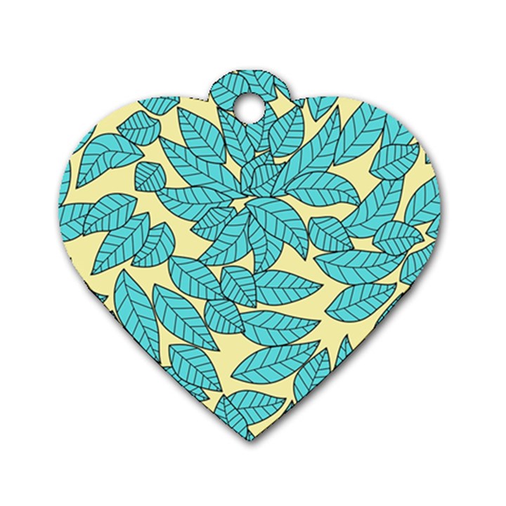 Leaves Dried Leaves Stamping Blue Yellow Dog Tag Heart (One Side)