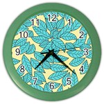 Leaves Dried Leaves Stamping Blue Yellow Color Wall Clock Front