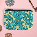 Leaves Dried Leaves Stamping Blue Yellow Mini Coin Purse Front