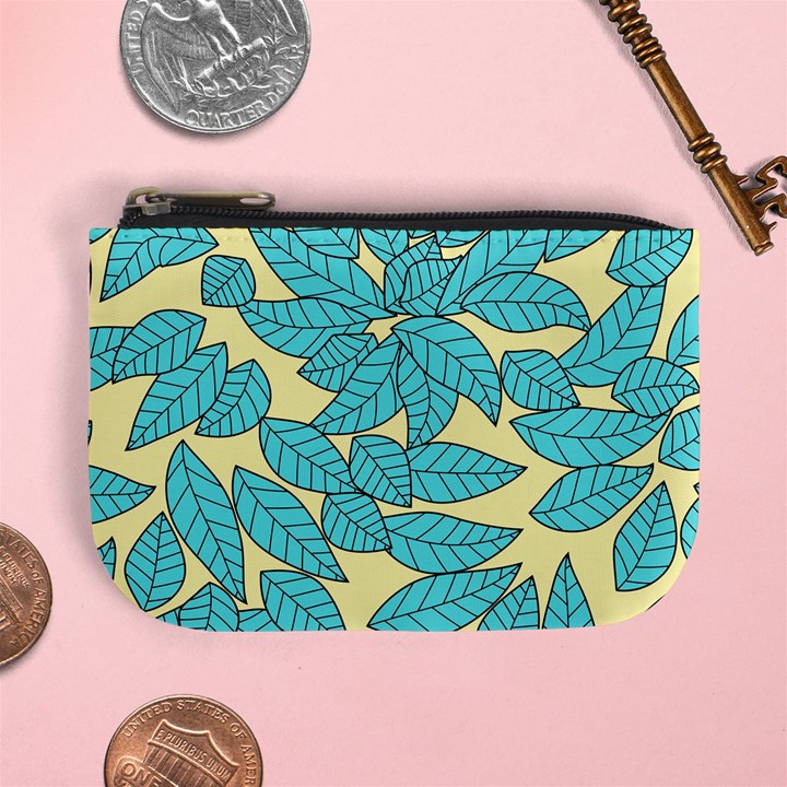 Leaves Dried Leaves Stamping Blue Yellow Mini Coin Purse