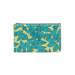 Leaves Dried Leaves Stamping Blue Yellow Cosmetic Bag (Small)