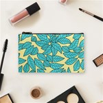 Leaves Dried Leaves Stamping Blue Yellow Cosmetic Bag (Small) Front