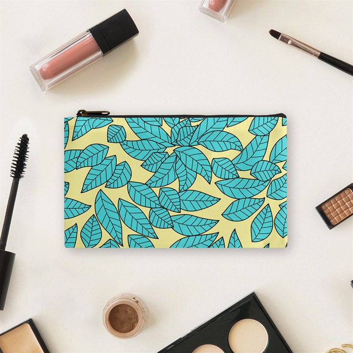 Leaves Dried Leaves Stamping Blue Yellow Cosmetic Bag (Small)