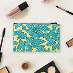 Leaves Dried Leaves Stamping Blue Yellow Cosmetic Bag (Small) Back