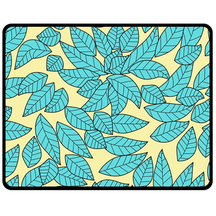 Leaves Dried Leaves Stamping Blue Yellow Double Sided Fleece Blanket (Medium) 