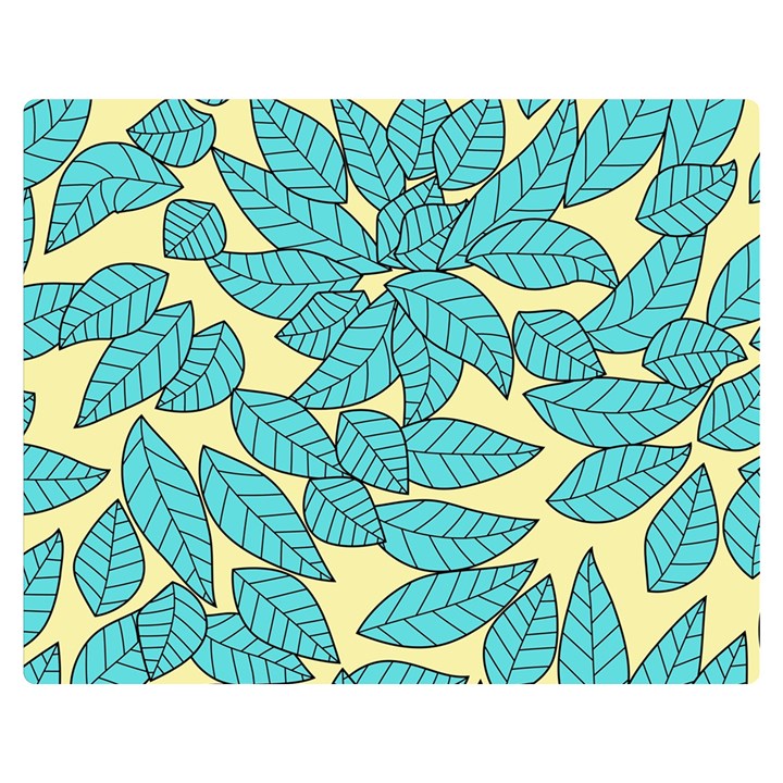 Leaves Dried Leaves Stamping Blue Yellow Double Sided Flano Blanket (Medium) 