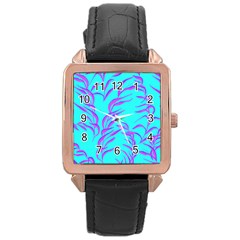 Branches Leaves Colors Summer Rose Gold Leather Watch 