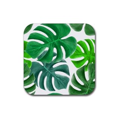 Tropical Greens Leaves Design Rubber Coaster (square)  by Simbadda