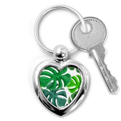 Tropical Greens Leaves Design Key Chain (heart) by Simbadda