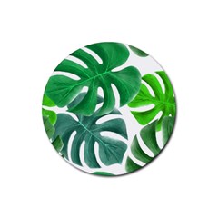 Tropical Greens Leaves Design Rubber Coaster (round)  by Simbadda