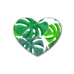 Tropical Greens Leaves Design Heart Coaster (4 Pack)  by Simbadda