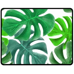 Tropical Greens Leaves Design Fleece Blanket (medium)  by Simbadda