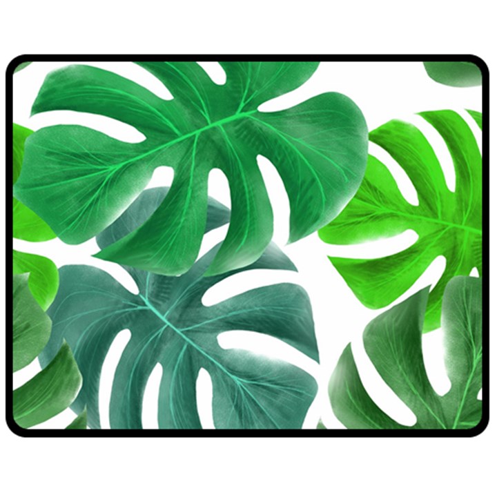 Tropical Greens Leaves Design Fleece Blanket (Medium) 