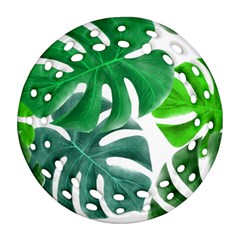 Tropical Greens Leaves Design Round Filigree Ornament (two Sides) by Simbadda